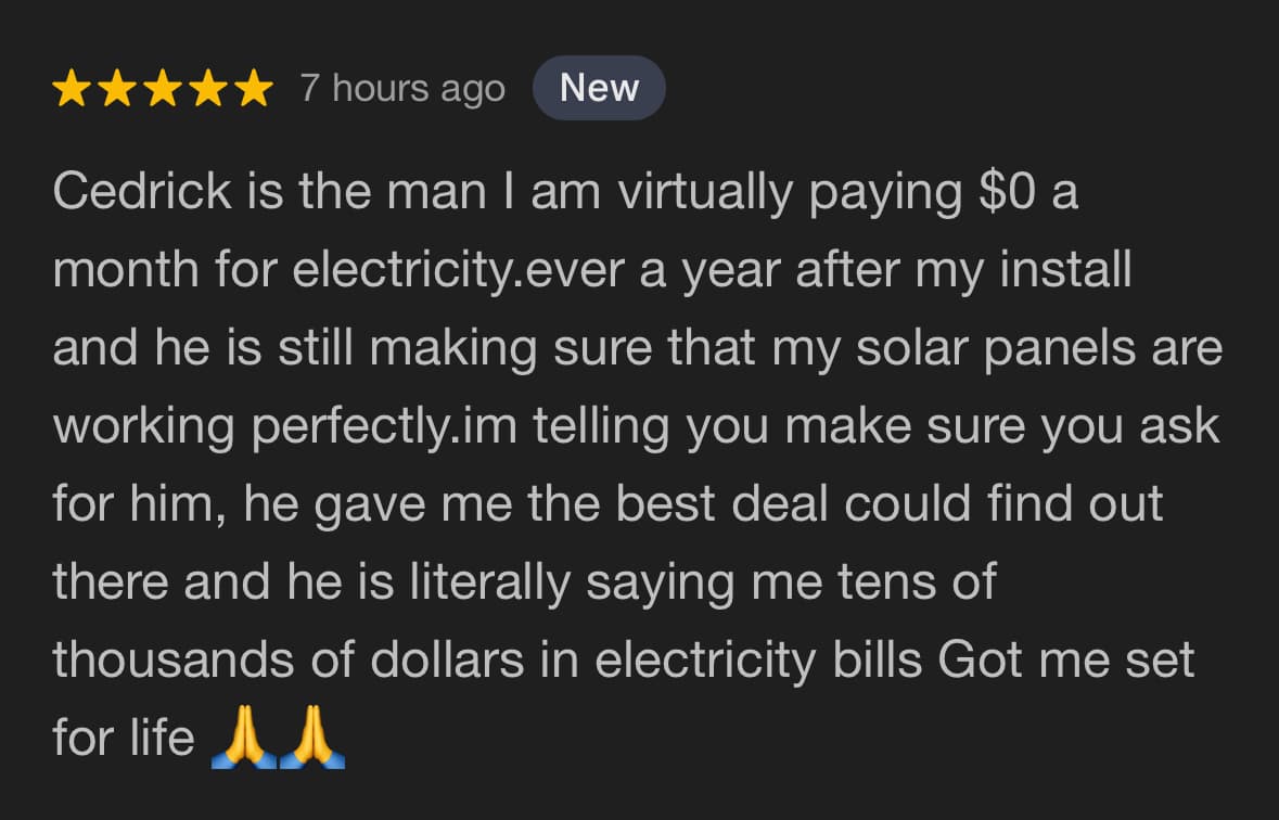 Customer review - $0 electric bill after solar installation