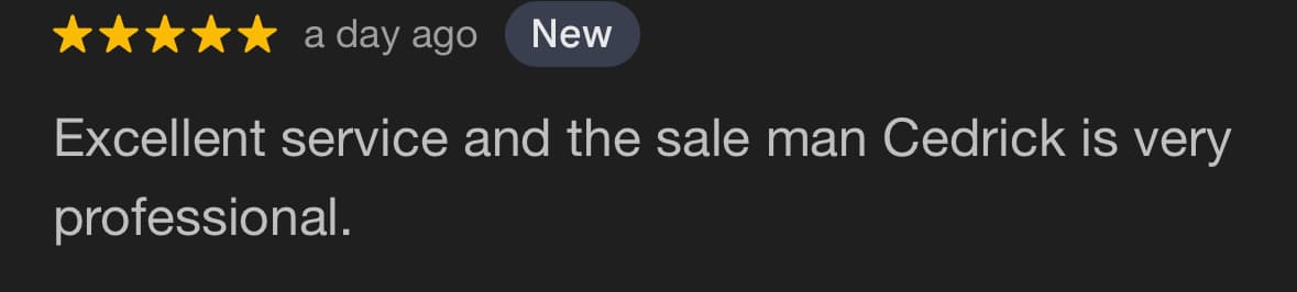 Customer review - Excellent service, very professional