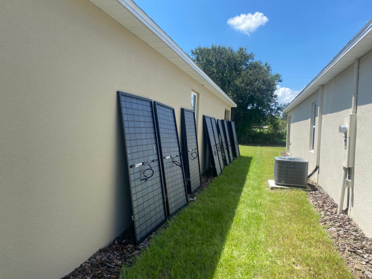 Solar panels staged and ready for rooftop installation